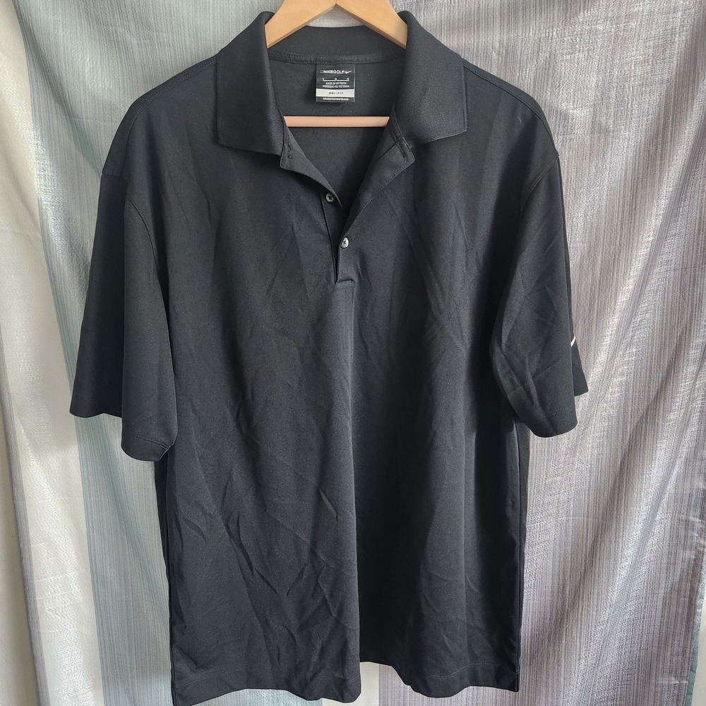 Nike Golf Dri-FIT Mens Black Short Sleeve‎ Polo Shirt 363807-010 L Athletic Club